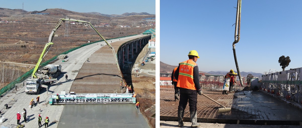 臨臨高速六標橋面鋪裝首件澆筑圓滿完成